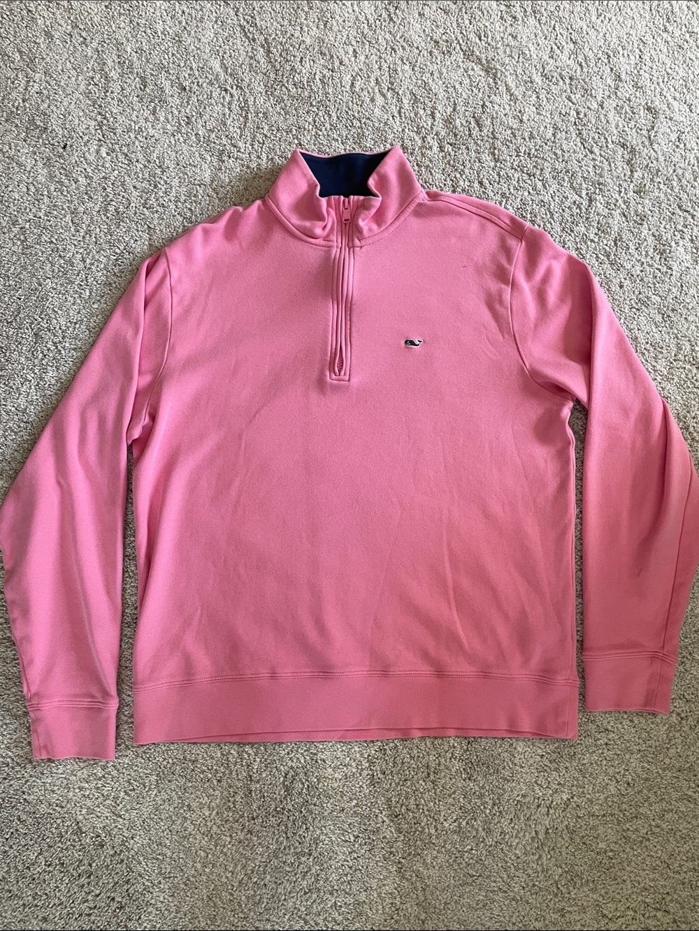Vineyard Vines Men's Pink Quarter-Zip Pullover with Navy Trim